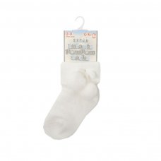 S10-W-06: White Pom Pom Ankle Socks (0-6 Months)